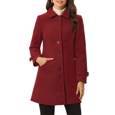 INSPIRE CHIC Manteau Caban Trench d'Hiver pour Femme à Col Peter Pan Rouge P