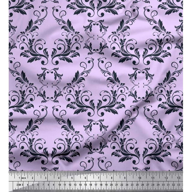 Soimoi Purple Rayon Fabric Filigree Damask Print Fabric by Yard 42 Inch Wide