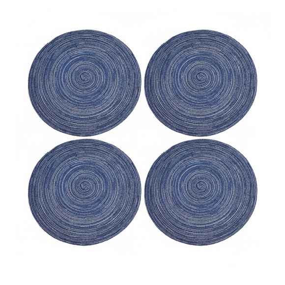 15 Inch Round Braided Woven Placemats Set of 4 Navy Blue Heat Resistant Non‑Slip Farmhouse Table Mats