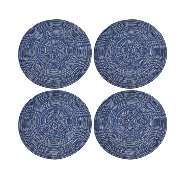 15 Inch Round Braided Woven Placemats Set of 4 Navy Blue Heat Resistant Non‑Slip Farmhouse Table Mats