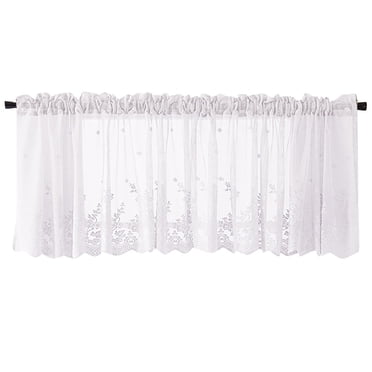 Matoen12 Floral Woven Textured Lace Valance for Bathroom Kitchen, Water Repellent Window Covering Valances Elegant Home Decor, 1 Panel, 52"x16", White