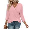 thumbnail image 2 of Plebaso Chemises à Manches 3/4 pour Femmes, Col en V, Tuniques Décontractées, Hauts Unis, Blouses Amples pour Dames, 2 of 7
