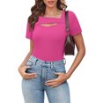 thumbnail image 4 of Lenpel T Shirts for Women Fashion Summer Short Sleeve Cutout Ribbed Knit Solid Color Slim Basic Tees Going out Tops, 4 of 7