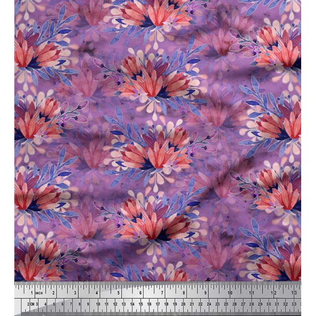 Soimoi Rayon Fabric Leaves & Tulip Flower Fabric Prints by Yard 42 Inch Wide