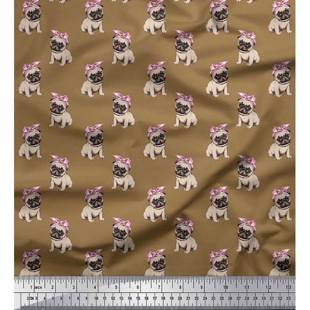 Soimoi Velvet Fabric Pug Dog Print Fabric by The Yard 58 Inch Wide