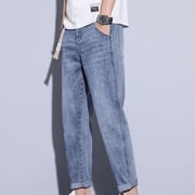 FcBaudy Full Length Pants Jeans Men's Blue Style Straight Barrel Jeans Zipper Wash Trend Outdoors Denim Trousers Men Denim Pants