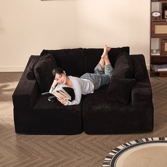 BIGSYY Fauteuil Inclinable Sans Os pour Adultes, Fauteuil de Lecture, Velours Côtelé, Noir (2 Colis)
