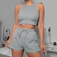 thumbnail image 2 of ShomPort Womens 2PC Matching Set Sleeveless Round Collar Crop Tops High Elastic Waisted Drawstring Shorts Comfort Athletic Outfits, 2 of 6