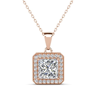 Cate & Chloe Ivy 18k Rose Gold Plated Pendant Necklace with Simulated Diamonds Gift for Women