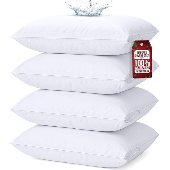 Beddora Pillow Protectors 4 Pack – Standard Size 20" x 26", Waterproof Zippered Pillow Covers, Bed Bug & Dust Mite Proof Encasements, Soft Noiseless Pillow Cases for Sleeping, Adult Unisex