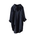 thumbnail image 2 of Pompotops Women's Linen Shirt Roll-Up Sleeve Tops Button Irregular Tunic Pockets Blouse Clearance, 2 of 3