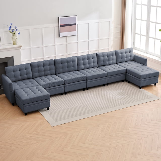Puremind Canapé Modulaire Surdimensionné avec Ottomane de Rangement, Canapé Sectionnel en U 8 Places avec Accoudoirs Réglables pour Salon, Gris Foncé