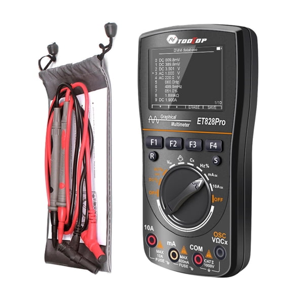Mistaha TOOLTOP ET828Pro Digital Oscilloscope with 6000 Count Multimeter, 10MHz Bandwidth, 50Msps Sampling Rate, 2.4" Color Screen, Auto Sleep Function, 2-in-1 Oscilloscope+Multimeter Kit (Batteries
