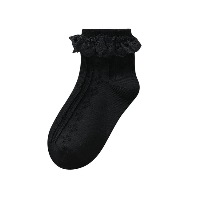 fatyb Girls Lace Ruffle Socks Cotton Dance Eyelet Crew Socks for Kids Cute Breathable Mesh Dress Socks