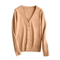 thumbnail image 4 of aohooy Ladies Cable Knit Cardigan V-Neck Button Down Cardigans Solid Open Front Long Sleeve Sweaters Khaki,S, 4 of 9