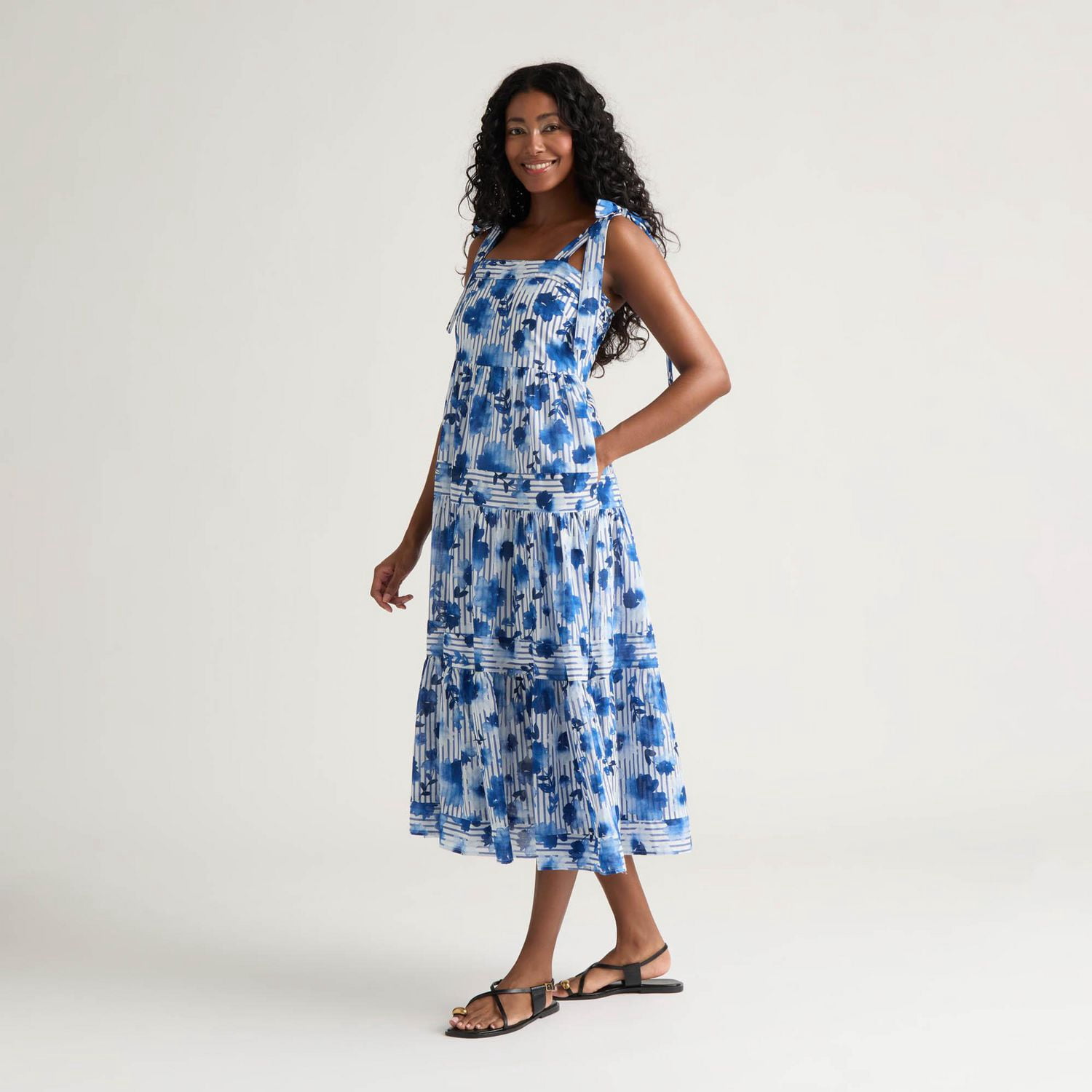 Robe à volants imprimée bretelles tissées Mexx pour femme