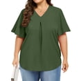 thumbnail image 4 of Frostluinai Women's Tops Plus Size Ruffle Short Sleeve Tunic Shirts V Neck Pleated Tshirts Solid Color Flowy Blouses Lightweight Going Out Tees, 4 of 7