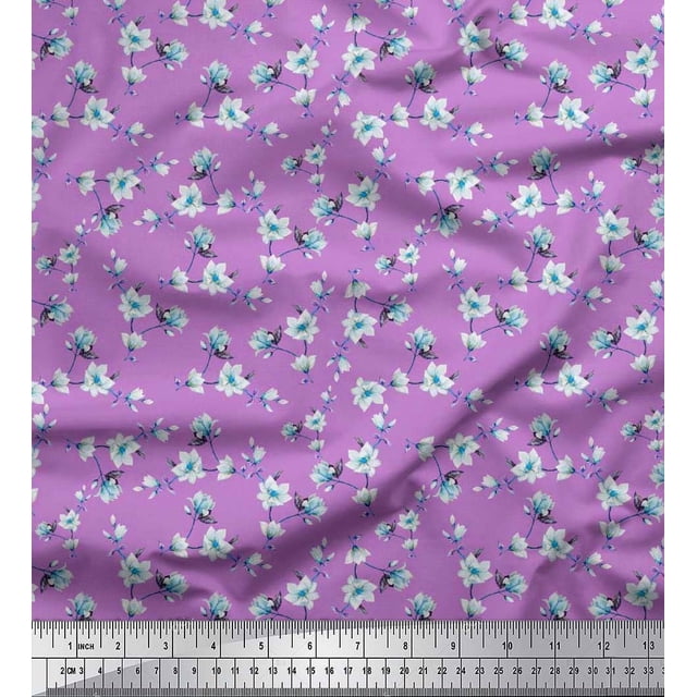Soimoi polyester Crepe Fabric Leaves & Magnolia Floral Printed Fabric 1 Yard 52 Inch Wide