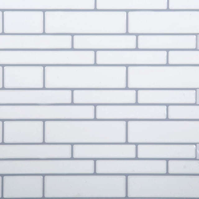 Truu Design Carreaux Muraux de Dosseret Mince Autocollants à Peler et Coller Métro Montrant des Carreaux Rectangulaires Fins Blancs Arrangés selon un Motif de Métro Classique avec des Lignes de Coulis Grises et une Finition Lustrée, Faits d'Époxy PVC durable et Résistant à l'Eau, Idéal pour des Mises à Jour de Dosseret Bricolage Faciles sur Cuisine, Salle de Bain Ou Autres surfaces Lisses.