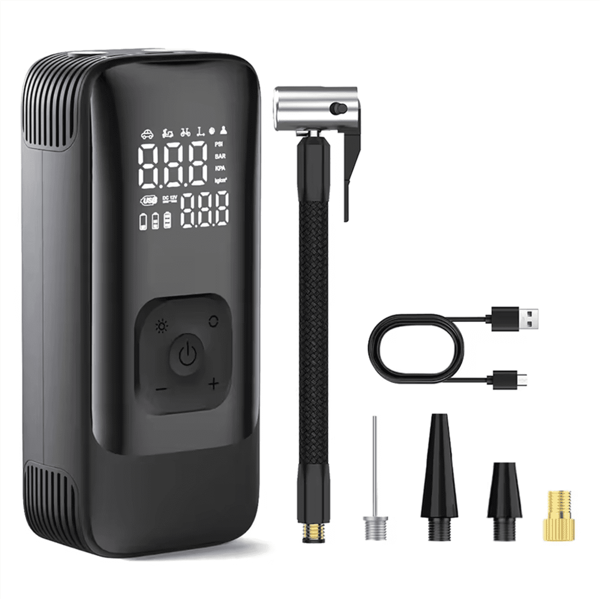Car Tire Inflator Portable Air Pump with Power Bank Function Type-C Wireless Battery Compressor for Car Motorcycle Tire,1 x Tire Inflator Set