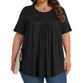 thumbnail image 1 of Babysbule Blouse Décontractée Unie à Plis pour Femme, Manches Courtes, Col Rond, Hauts Doux, Confortables, Stylés, Grande Taille, Mode d'Été, Chemise en Polyester, 1 of 8