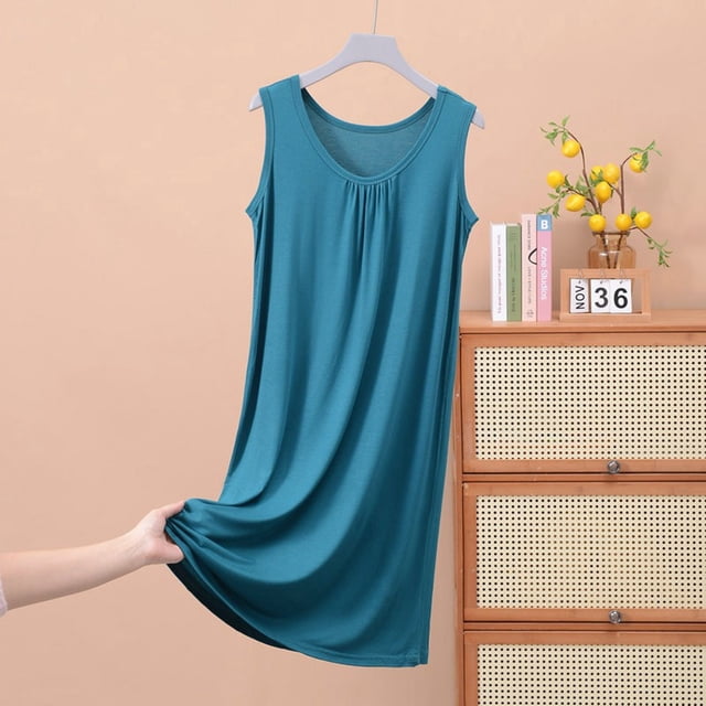 Huaizzzy Chemise de Nuit d'Été pour Femme Confortable à Col Rond Sans Manches Robe de Maison Tenue de Détente Décontractée Basique Vêtement de Nuit pour Femmes Grande Taille Chemise de Nuit Femme Dames Chemise à Manches Longues Manches Courtes