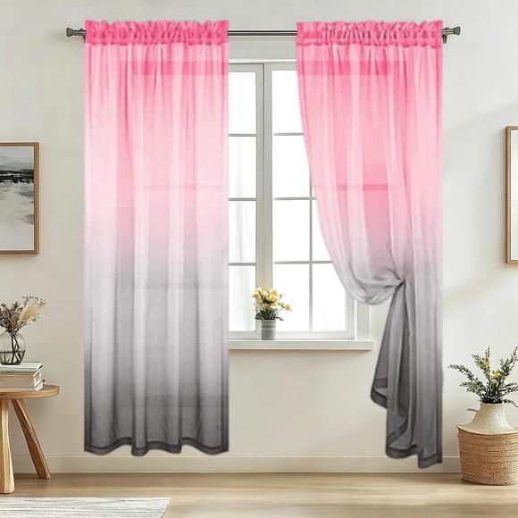 Two-Tone Gradient Sheer Curtains with Rod Pocket Design | Light Filtering Semi-Sheer Window Drapes for Bedroom Living Room | Breathable Polyester Curtain Panel 52x96 Inch