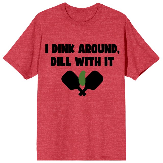 T-shirt pour Homme « We Pickle Ball I Dink Around Dill With It » à Col Rond, Manches Courtes, Rouge Chiné