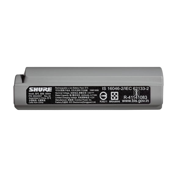 Shure GLX-D+ Dual Band SB904 Lithium-Ion Rechargeable Battery with up to 12 Hours of Runtime, Compatible with GLXD+ Digital Wireless System