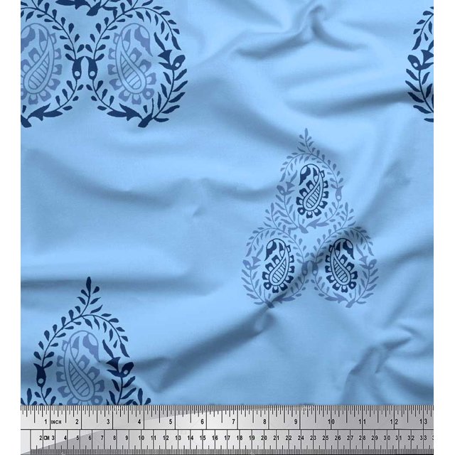 Soimoi Rayon Fabric Leaves & Paisley Block Printed Craft Fabric by The Yard 56 Inch Wide