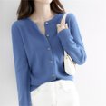 thumbnail image 4 of Hontri Cardigans pour Femmes Légers Offres à Moins de 15 $, Cardigan Basique pour Femmes à Col Rond, Manches Longues, Boutonné, Manteau Court en Molleton à Col Rond pour Femmes Bleu G, 4 of 5