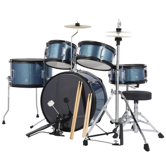 EDTara Ensemble de Batterie Junior 3 Pcs, Trousse Complète de Percussions pour Enfants avec Basse, Tom, Caisse Claire, Batterie de 14 Pouces, Cymbale, Baguettes et Banc Ajustable