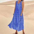 thumbnail image 2 of Robes d'Été pour Femmes Robe de Plage en Lin Col Décontracté Ample Robe Midi avec Poches, 2 of 9