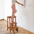 thumbnail image 2 of Costway 3 Tier Folding Step Stool 3-in-1 Rubber Wood Ladder Storage Shelf Coffee, 2 of 10