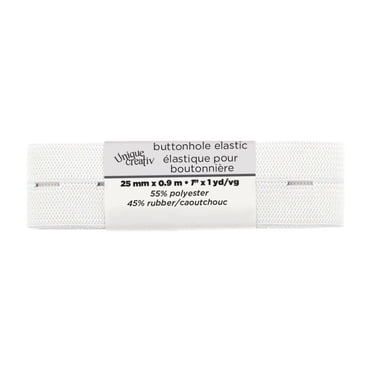 UNIQUE CREATIV Elastic Thread, White, 60% Latex/40% Polyester, 25 mm (0.98 in), 9 m (9.84 yd)