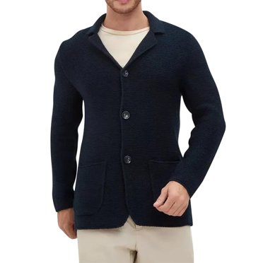 Lekwk Cardigan pour Homme Veste à Revers Cardigan à Boutons Manches Longues Chandail Tricoté à Manches Longues Manteau Décontracté Ample avec Poches Automne Hiver Manteau Chaud