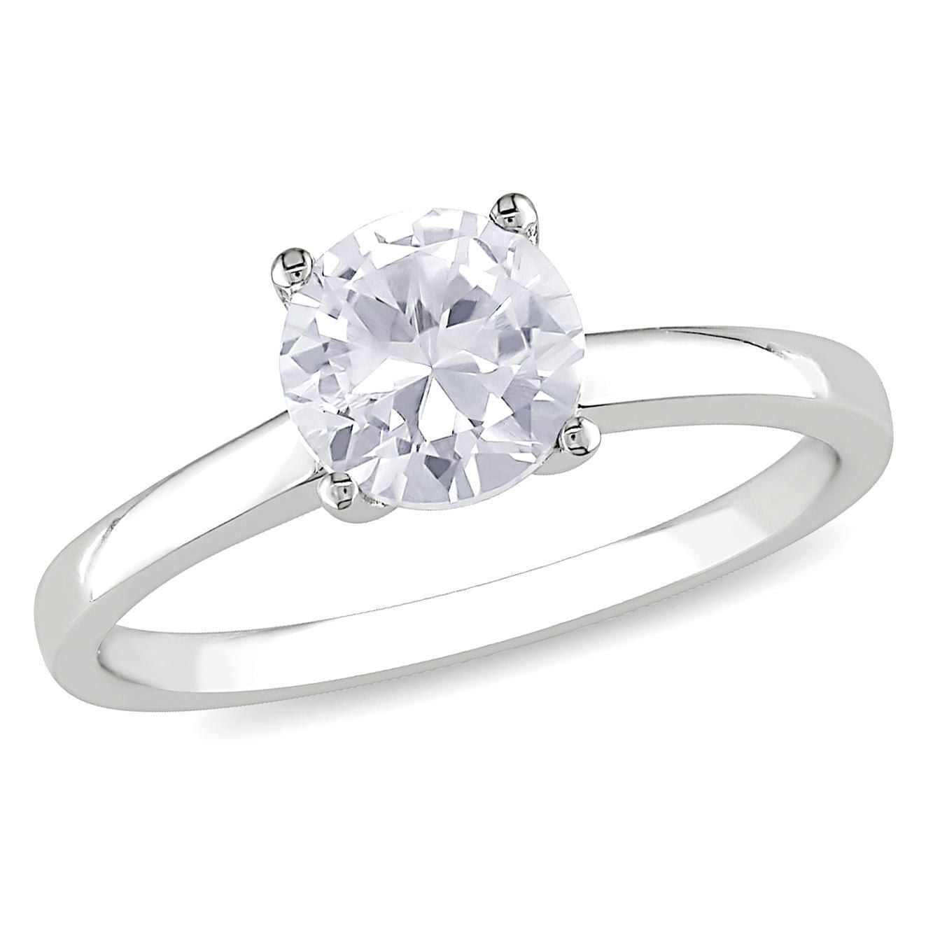Bague de fiançailles Miabella avec 1.25 carat de saphir blanc solitaire synthétique en or blanc 10k