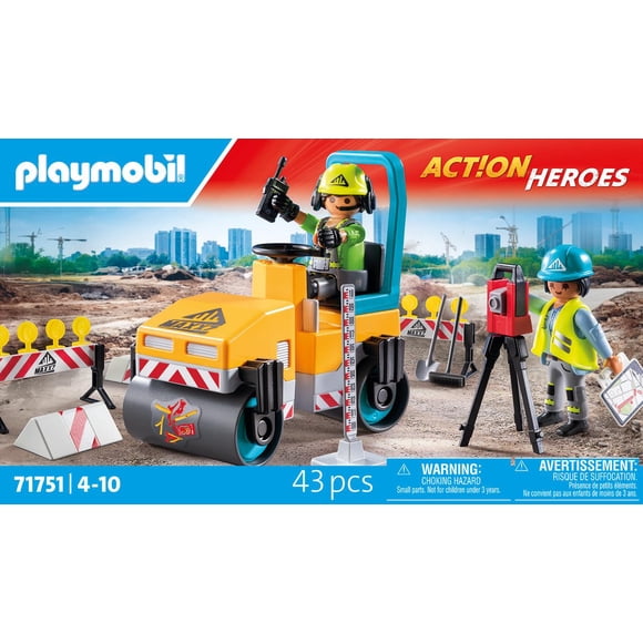Playmobil 71751 Ouvriers avec rouleau compresseur et signalisation