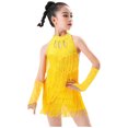 thumbnail image 4 of GDREDA Girls Performance Latin Dance Jumpsuit Training Fringe Skirt Competition Girl's Jumpsuits, Rompers & Overalls Yellow,4-5 Years, 4 of 4
