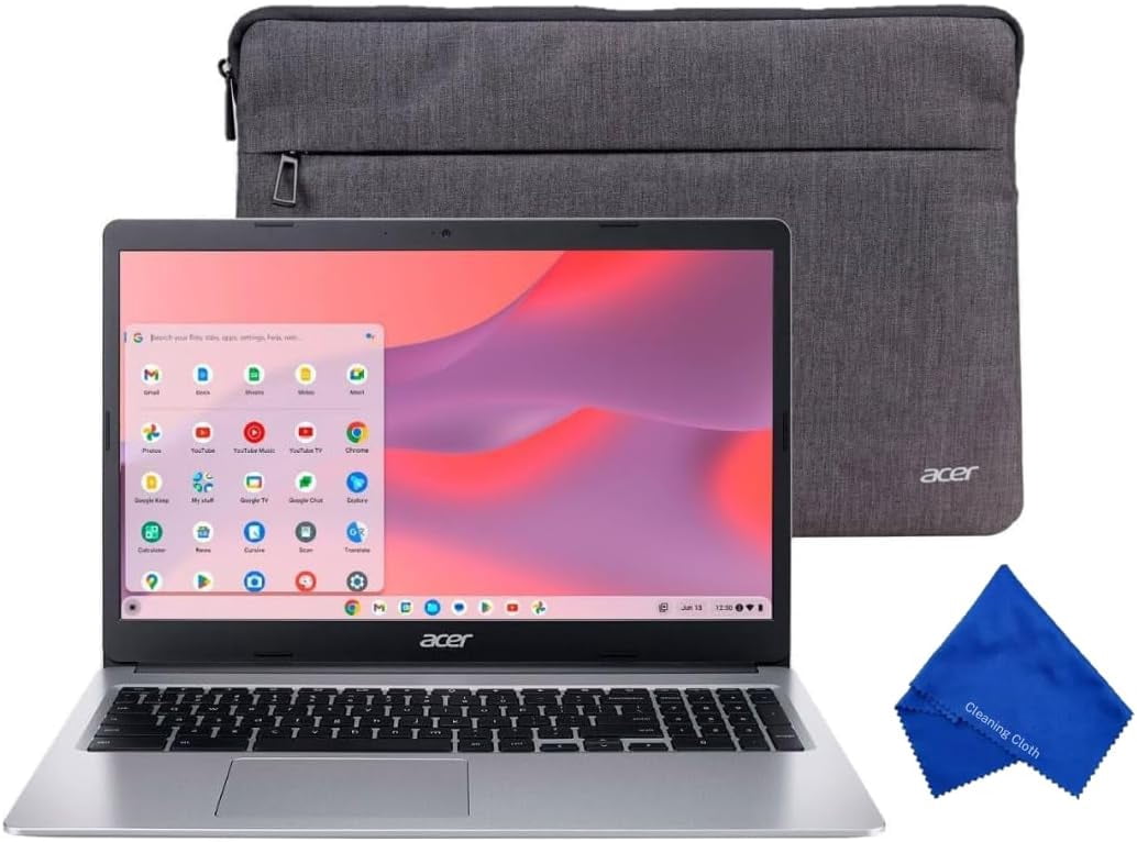 Refurbished (Good) Acer Chromebook 315 15.6" FHD Laptop (Intel Celeron N4500, 4GB RAM, 64GB eMMC, Chrome OS, Protective Sleeve Included) - Pure Silver (CB315-4H-C7A1)