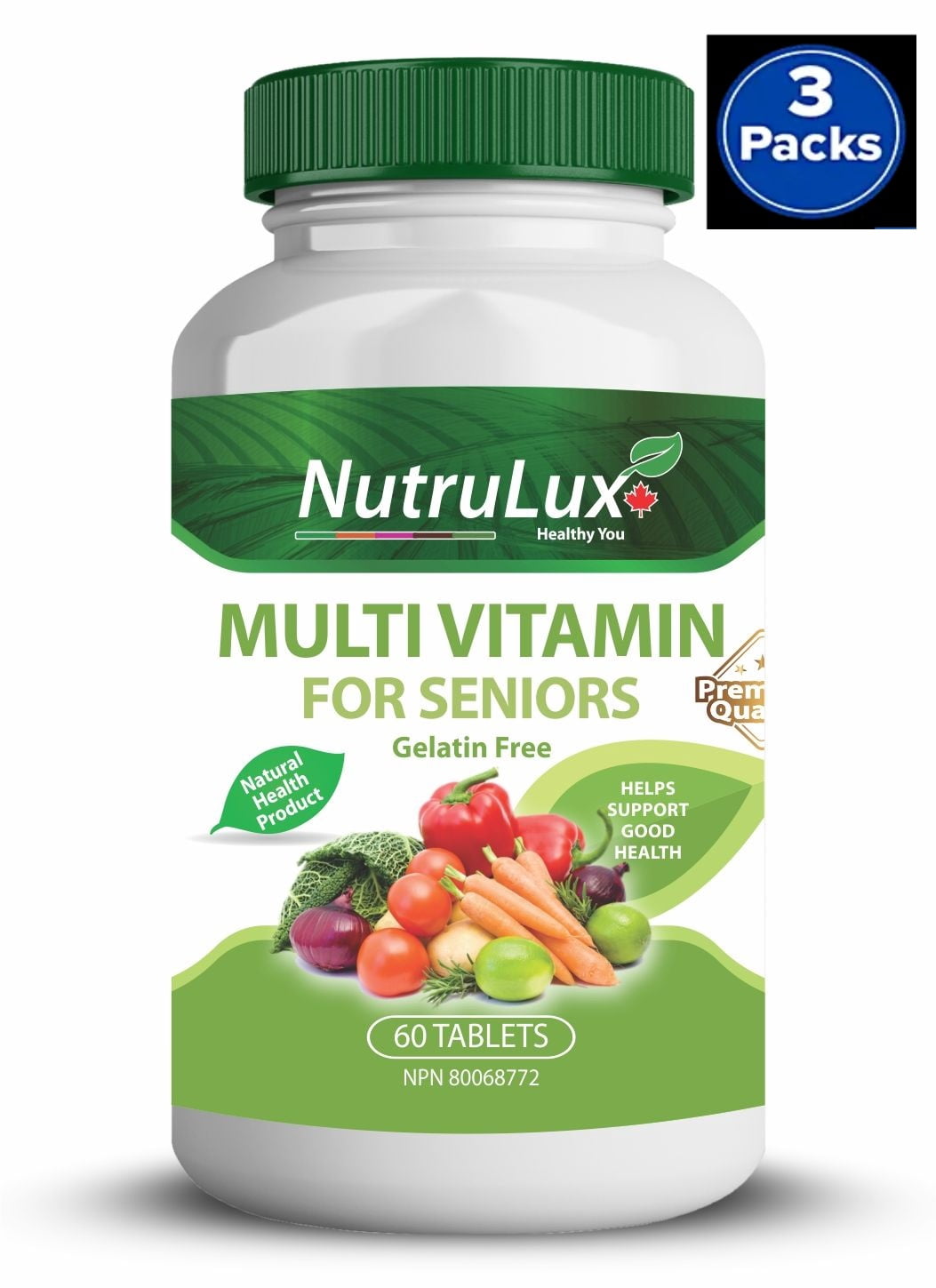 Multivitamin For Seniors ( 60 mg Vitamin C ) Halal Gelatin Free Tablets(Pack of 3)