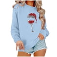 thumbnail image 1 of Amzcrzy Chandail de Noël pour Femmes Mode Manches Longues Col Rond T-Shirt Impression Verre de Vin Rouge Ample Grande Taille Chandail à Enfiler Hauts, 1 of 4