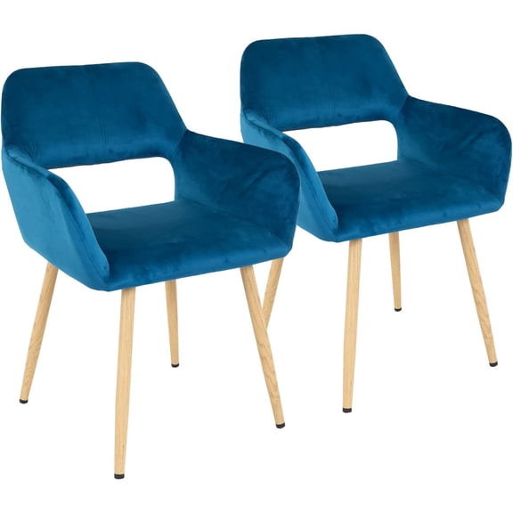 Dining chair dining room chair kitchen chair 2-piece set chair metal side chair PU leather armrest side chair 2-piece set for home kitchen bedroom living room metal leg (Blue, hollow out style)
