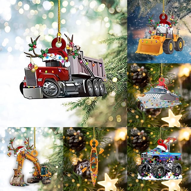 Christmas Pendant Cartoon Vehicles Design Weather Proof Wooden Hanging Cars Pendant for Fireplace