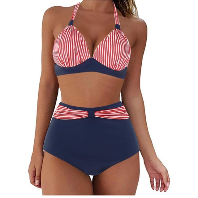 Womens Two Piece Swimsuits Halter Neck Top High Waisted Bathing Suits Tummy Control Bikini Swimwear