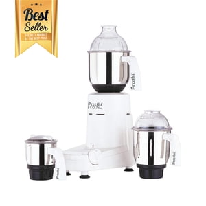 Preethi Eco Plus 550W Mélangeur de mélangeur, 110–120V, ABS Jarrets et lames en acier inoxydable et corps, 3 Jarres pour broyage humide et sec