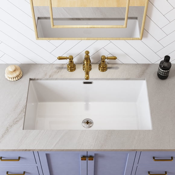 HOROW Lavabo de Salle de Bain Rectangulaire en Céramique Encastré sous le Comptoir 27.6 Pouces X 15.8 Pouces avec Trou de Trop-Plein