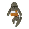 thumbnail image 1 of Faithtur Toddler Boy Autumn Clothes Contrast Color Patchwork Long Sleeve Hoodies Solid Color Pants 2Pcs Outfit, 1 of 9