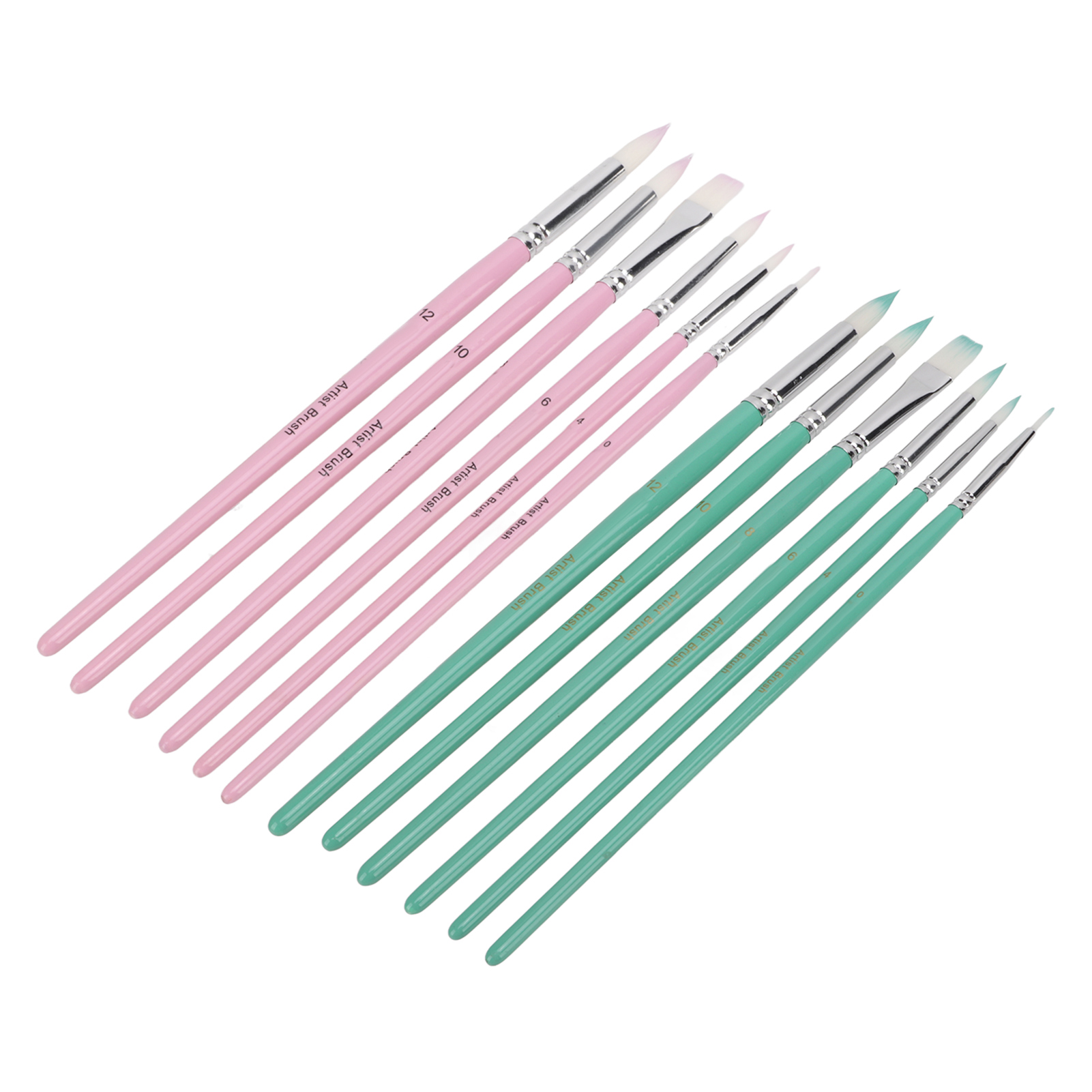 Nylon Paint Brush, Watercolor Brushes Nylon Wool Material Different Colors Washable Cleanable Durable Wearable Light Weight 12pcs  For Art Coloring For Gift Pink + Blue Green,Blue