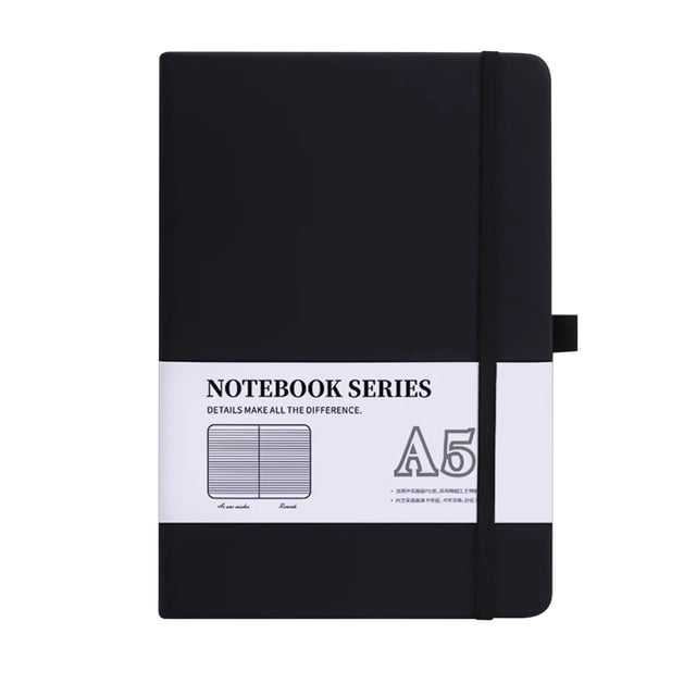 SIYTUAU Black Hardcover Notebook 8.5X5.7X0.4In With Inner Pockets 80G Thick Paper 200 Pages Writing Journal For School Office College Ruled Diary Black